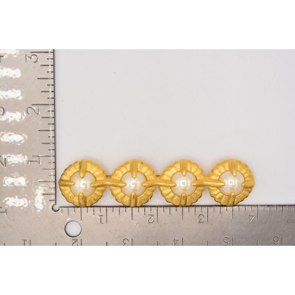 Givenchy Vintage Bar Pin Brooch Pearl Brushed Gold Chunky Runway Signed BinAJ - Picture 12 of 12